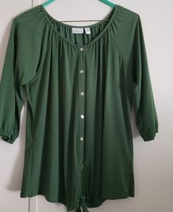 EUC  KIM ROGERS GREEN TIE AT BOTTOM SHIRT PetiteXL